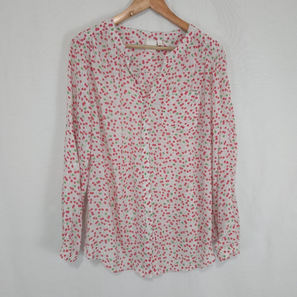 Zac & Rachel Women's Allover Cherry Print Button Front Top